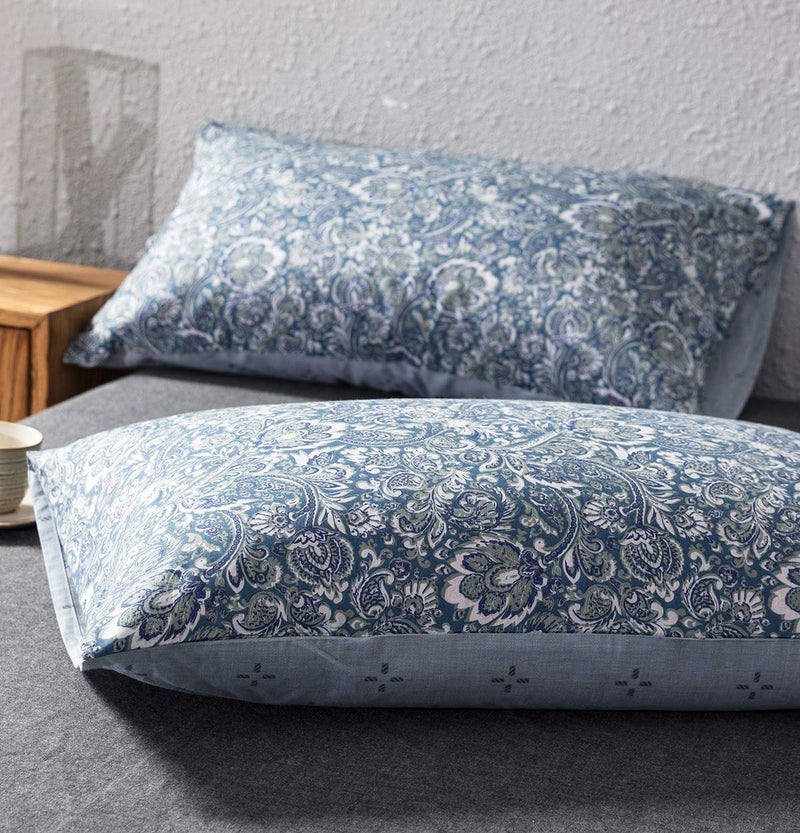 SLEEPBELLA Duvet Cover Queen, 600 Thread Count Cotton Blue & Green Paisley Floral Pattern Comforter Reversible Cover â€¦ - Image 4